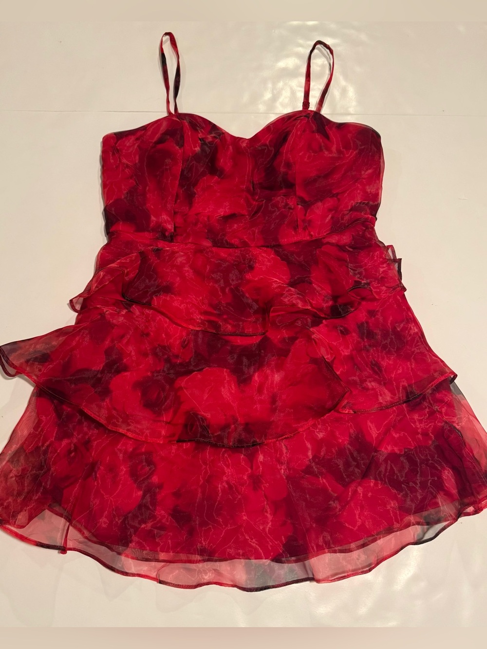 BCX Red Tiered Ruffle Spaghetti Strap Dress